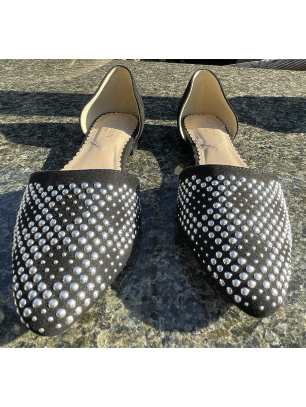 Isaac Mizrahi Womens Sz 6 Black Studded Pointed Toe Flats Shoes NWOB Edgy